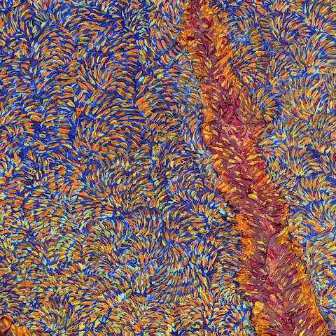 Macro detail of directional brushwork, channeled painting technique